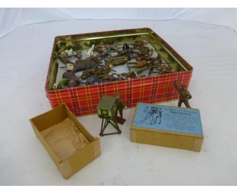 A collection of early lead figures, mostly Britains WWI soldiers, also Johillco Arctic explorers and a boxed W. Britain Anti-
