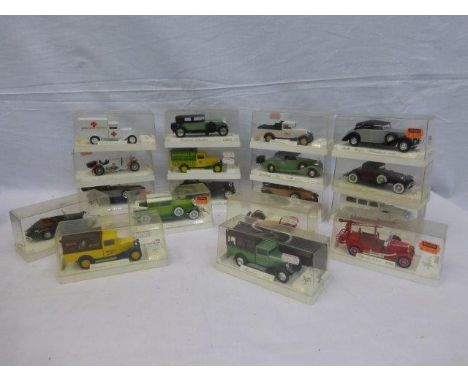 Eighteen cased Age d'or Solido die-cast models. 
