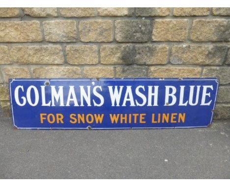 A Colman's Wash Blue'for snow white linen' rectangular enamel sign, 62 x 16 1/2".