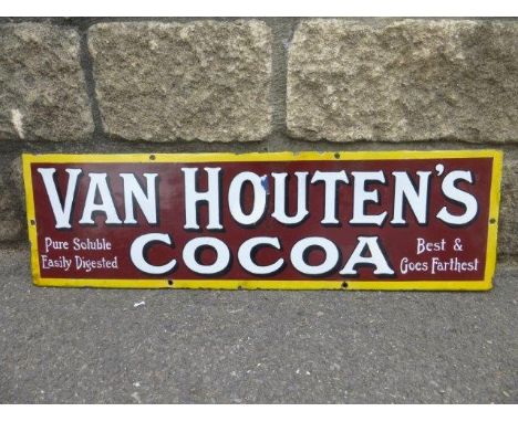 A Van Houten's Cocoa narrow enamel sign, with some re-touching, 23 3/4 x 7".