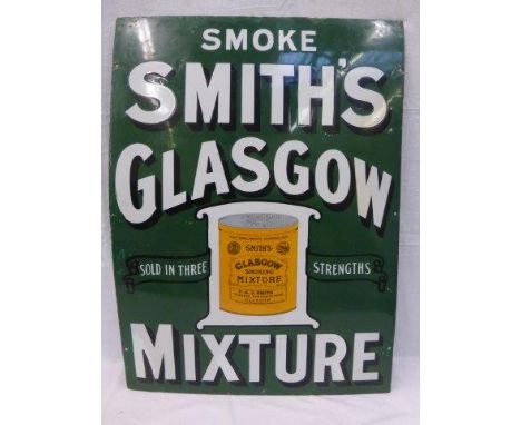 A Smith's Glasgow Mixture pictorial enamel sign with central can motif and some restorations, 24 x 36".