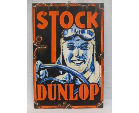 A decorative oil on canvas depicting a Dunlop pictorial enamel sign, 20 x 30".