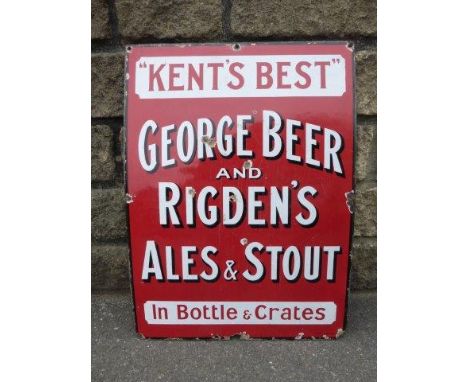 A 'Kent's Best' George Beer and Rigden's Ales & Stout rectangular enamel sign by Stainton & Hulme Ltd, B'ham, 19 1/2 x 26". 
