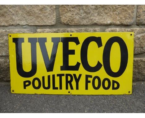A Uveco Poultry Food rectangular enamel sign, in near mint condition, 24 x 12".