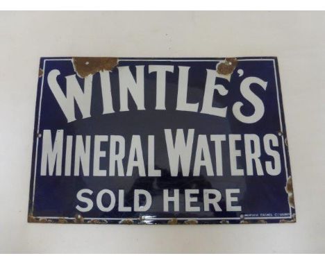 A Wintle's Mineral Waters Sold Here rectangular enamel sign by Imperial Enamel, 15 x 10".