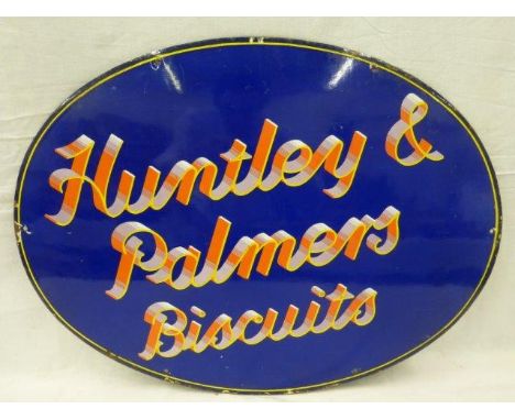 A rare Huntley & Palmers Biscuits oval enamel sign of colourful design, 24 x18".