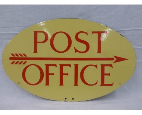 A Post Office oval directional double sided enamel pediment in excellent condition, 18 x 11 1/2".