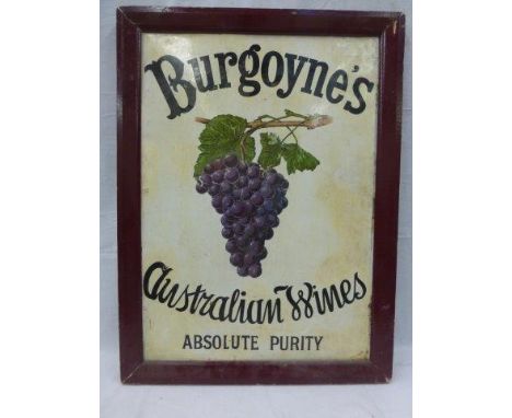 A Burgoyne's Australian Wines pictorial enamel sign in painted wooden frame, with some areas of restoration, 23 x 31".