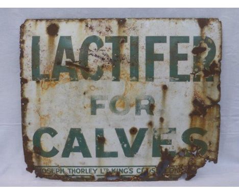 A Lactifer for calves by Joseph Thorley enamel sign, 32 x 27".