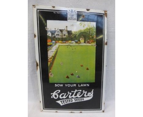 A Carters Tested Seeds 'bowling green' pictorial enamel sign, 18 3/4 x 29".