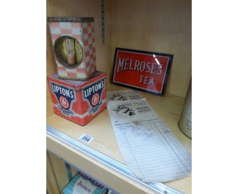 Yesterday's World Museum Grocers - a Lipton's No.1 Quality Tea square dispensing tin with original paper labels, an unusual L