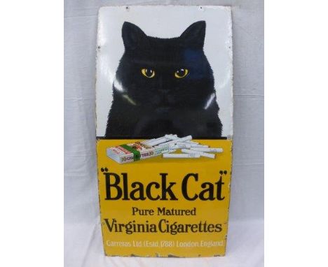 A good Black Cat Pure Matured Virginia Cigarettes pictorial enamel sign in very good condition, rare narrow size, 18 x 36".
