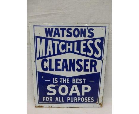 A Watson's Matchless Cleanser enamel double sided chair back, plus the wooden surround/chair frame, the enamel in excellent c