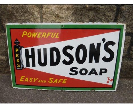 A Hudson's Soap 'lamp' enamel sign in excellent condition with good gloss, 26 x 16".