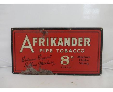 An Afrikandre pipe tobacco rectangular tin advertising sign, 80 per oz, 15 x 8".