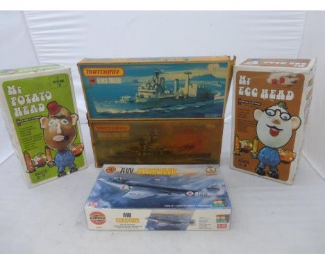 Two boxed 'Peter Pan Playthings' - Mr Potato Head and Mr Eggy Head, also three various plastic model kits.