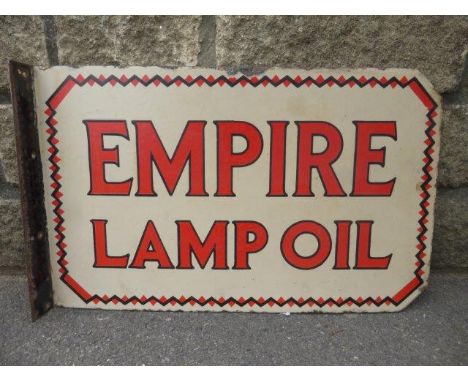 An Empire Lamp Oil double sided enamel sign with hanging flange, 24 x 15".