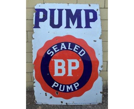 A BP Sealed Pump rectangular enamel sign, 35 x 54".
