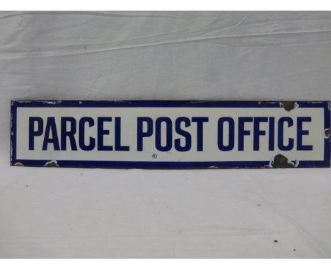A 'Parcel Post Office' narrow enamel sign with excellent gloss, 29 x 6".