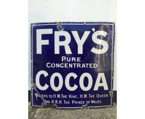 A Fry's Pure Concentrated Cocoa enamel sign by Chromo, 24 x 24". 