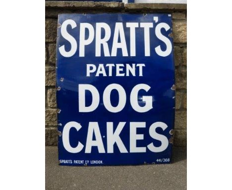 A Spratt's Patent Dog Cakes rectangular enamel sign by Spratt's Patent Ltd London, 441/308, with excellent gloss, 30 x 40".
