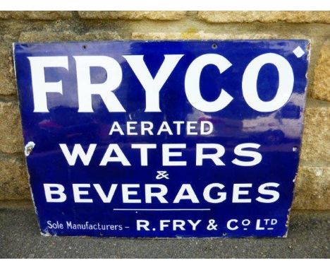 A Fryco Aerated Waters & Beverages rectangular enamel sign, 24 x 18".