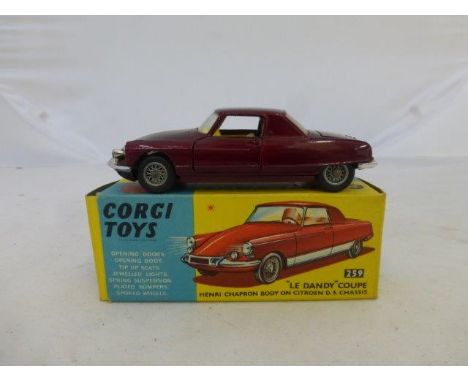 Corgi Toys - 'Le Dandy' Coupe, no. 259, metallic dark red, yellow interior, spoked wheel hubs with Corgi model club leaflet, 