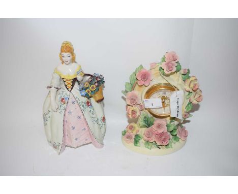 Modern Capodimonte Roses of Romance mantel clock together with a further Italian figurine (2)