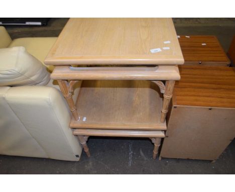 Pair of light wood lamp tables with bamboo effect legs, 50cm wide