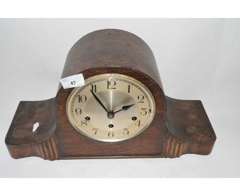 Early 20th Century oak dome topped mantel clock