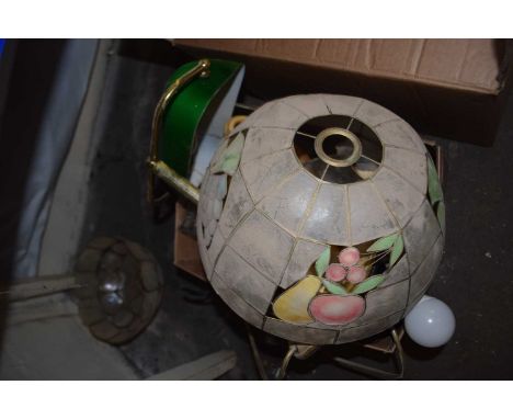 Box of various household sundries to include desk lamp, assorted vases, ceiling light shades etc