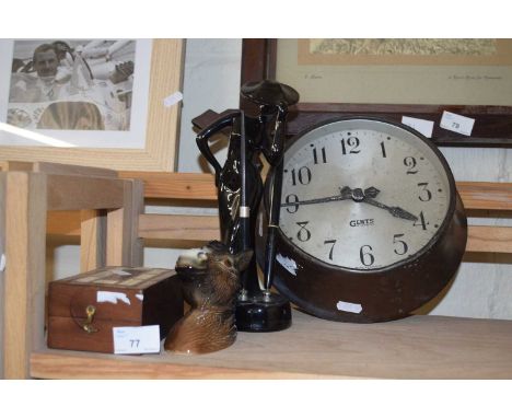 Mixed Lot:  A Gents of Leicester wall clock, a cribbage board, a small horses head wall plaque and a novelty pen stand