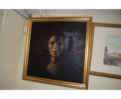 Contemporary school portrait of a crying woman, oil on canvas, framed