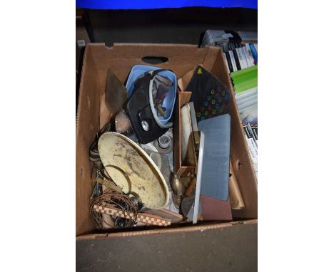 Box of various vintage tools and garage clearance items