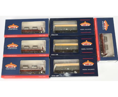 Bachmann mixed group of Wagons comprising of 4x 38-350 BZA Steel Carrier Wagons "EWS" and 3x 38-140Z 29 ton sliding door box 