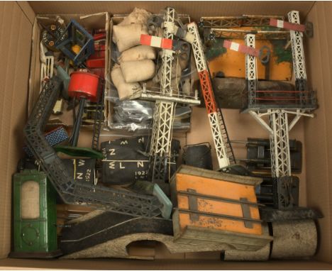 Hornby, Bing &amp; others - Group of mainly trackside accessories. To include Hornby water tower, footbridge, Bing level cros