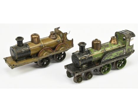 Bing Early Issue Pair of 4-4-0 Clockwork Loco's. Comprising Green, front bogie truck is loose, light brown, front bogie truck