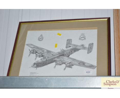 A pencil signed print of a Lancaster Bomber