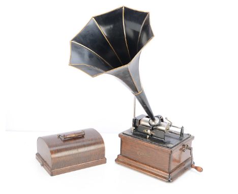 An Edison Fireside phonograph, Model A No. 26797, with K reproducer (pivot pin broken) and black octagonal (non-Fireside) hor