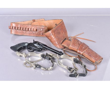 Western, An Italian Made Gun Toys SRL Single Action blank firing revolver, complete with holster and a pair of spurs, this lo