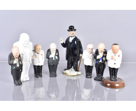 A collection of War Period and later plaster models of Churchill, in various suits and military dress, together with a Murano