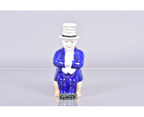 W.H Goss Winston Churchill Toby Jug, seated Churchill in blue suit, with white hat with quote 'Any Odds- Bar One, That's Me W