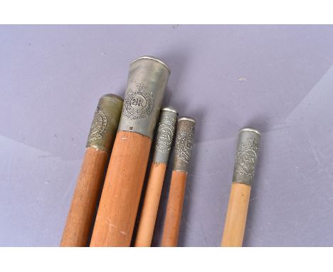 A group of five drill canes/swagger stick, one for the Queen Elizabeth Royal Canadian Engineers, the others all for the Royal