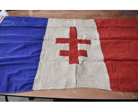 A War period Free France flag, stamped 1942 London with Broad Arrow, 154cm x 90cm 