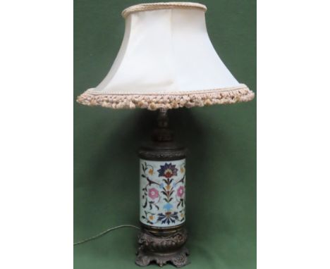 Good quality Victorian enamelled and gilt metal table lamp with shade. Approx. 75cm H Used condition, top is loose, not teste