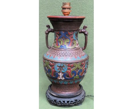 Late 19th/Early 20th century Cloisonne table lamp. Approx. 35cm H Used condition, stand has slight damage, not tested, no sha
