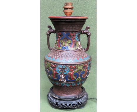 Late 19th/Early 20th century Cloisonne table lamp. Approx. 35cm H Used condition, stand has slight damage, not tested, no sha