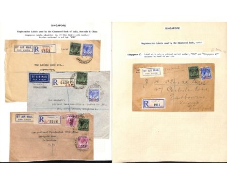 1938-60 Covers from the Chartered Bank of India bearing Singapore registration labels with numbers 34 (6, all with red manusc