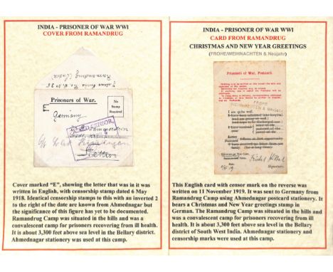 Ramandrug. 1918-19 Printed Ahmednagar Camp P.O.W postcard with the camp name altered to Ramandrug in manuscript, reverse hand