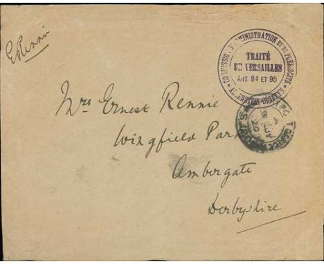 Allenstein. 1920 (July 31) Stampless cover from Ernest Rennie, President and British Commissioner of the Inter-Allied Plebisc